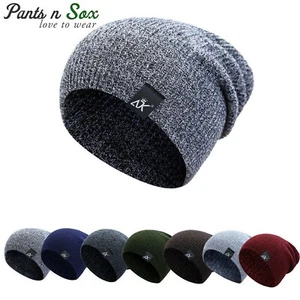 Mens Knitted Winter Slouch Skateboard Beanie Men Hat Ski Cap Warm Outdoor Black - Picture 1 of 8