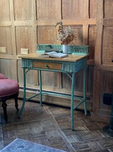 Antique Wicker Desk, Rattan Desk, Rattan Table, Wicker Table, Wicker Vanity - Picture 1 of 10