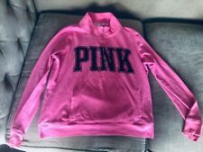 PINK Collared Pullover Sweatshirt Hot Pink Long Sleeve Fleece XS