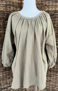 NWOT Everlane Ruched Air Peasant Blouse Tunic, Tan Striped, 6 - Picture 1 of 6