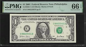 US 1 Dollar 2001 PMG 66 EPQ UNC Fr #1926-C FRN Philadelphia - Picture 1 of 3