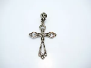 Ciondolo o ciondolo croce in argento sterling marcasite 1,5" - Foto 1 di 5