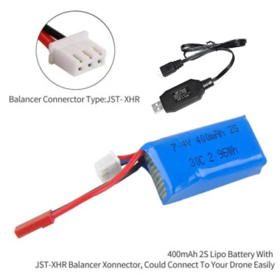 1x 400mAh 7.4V 30C 2S LiPo Battery w/ JST Plug for Micro Quadcopter FPV RC Drone - Image 1 of 4