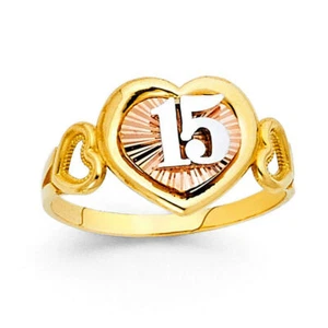 Triple Heart 15 Años Quinceañera 14k Tri Color Gold Ring Corazon Anillo de Oro - Picture 1 of 1