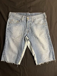True Religion Men’s 33 USA Denim Jean Shorts Light Blue Striped Geno Classic - Picture 1 of 11
