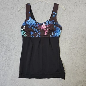 Lululemon Tame Me Petal Pop Mesh Cinch Hem Tank Top Womens Sz 6 Floral Black - Picture 1 of 11