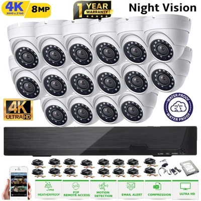 8MP CCTV Camera System 4 8 16CH 8MP 5 IN 1 Video DVR NightVision Security Camera - Image 1 of 4