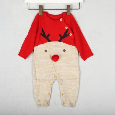Navidad Tejido Mameluco Conjunto Bebé Niño 12-18 Meses Reno Mono Pompón Nariz Foto 1 de 4