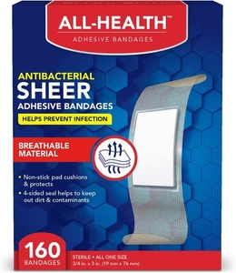 Vendajes adhesivos transparentes antibacterianos All Health 3/4 pulgadas x 3 pulgadas 160 quilates | Ayuda - Imagen 1 de 8
