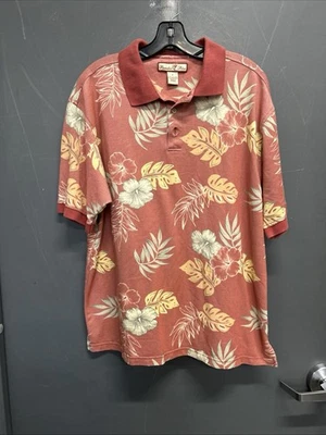 Polo Paradise Azul Hawiiano/Tropical Para Hombre L SS Flores y Hojas de Palma Foto 1 de 3