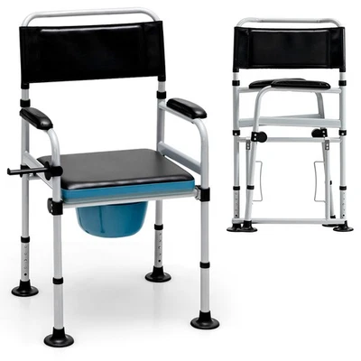 4-in-1 Folding Bedside Commode Chair for Toilet with Arms & Toilet Paper Holder - Image 1 of 4