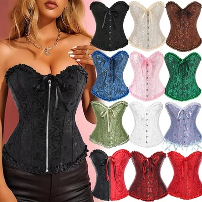 Halloween Women Overbust Corset Top Bustier Boned Burlesque Lace Up Lady Costume - Image 1 of 4