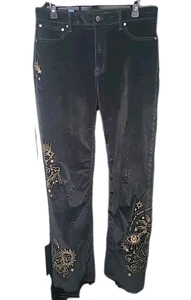 Johnny Was Stretch Black Velvet Boot Cut Embroidered Jean Let Sun Warm Your Soul - Picture 1 of 9