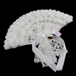 Tela de encaje de boda blanco perla rosa no plegable abanico de mano fiesta foto - Imagen 1 de 7