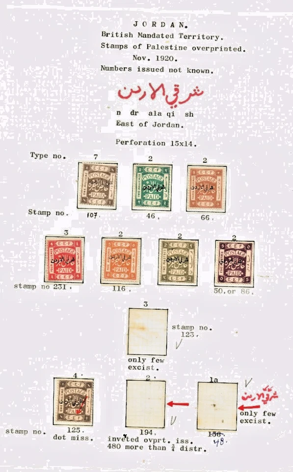 Nov 1920 Part set overprints for Transjordan Perf. 15 x 14 (8) - Image 1 of 1