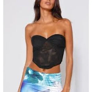 TIGER MIST Harpar Mesh Bustier Crop Top S Small Black SWEETHEART SHEER STRAPLESS - Picture 1 of 7