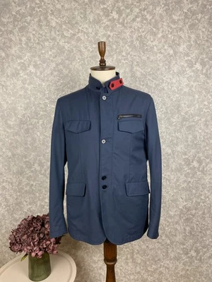 Larusmiani Blue Wool Cotton Multipocket Leather Trim Silk Lined Jacket 44, EU 54 - Image 1 of 4
