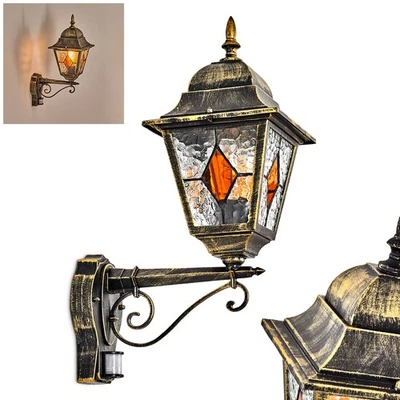 Hofstein Casalnuovo Outdoor Wall Lamp with Motion Sensor Gold/Black/Amber - Image 1 of 2