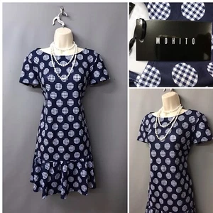 NEW Mohito Women's Blue Retro Short Smock Jersey Dress Small - Picture 1 of 12