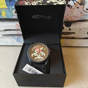 ED HARDY BLACK SKULL LOVE KILLS SLOWLY SILICONE BAND WATCH MEN'S - NIB - Picture 1 of 5