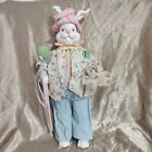 Kitsch Easter Bunny Rabbit Elegant Male Paper Mache Holding A Bouquet Of Flowers