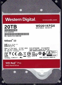 20TB - Western Digital Red Pro 7200 RPM SATA 6 Gb/s Hard Drive - WD201KFGX - Photo 1/2