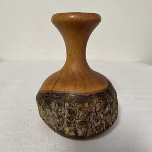 Handmade Persimmon Tree Live Edge Wood Bud Vase Vintage 5.5”signed Dated 1992 - Picture 1 of 8