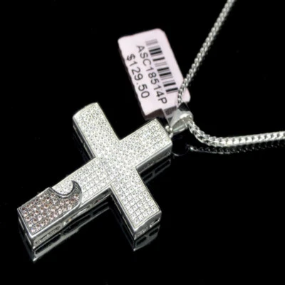 Dije cruzado y collar cadena marrón y blanco circonita para hombre y mujer de plata esterlina nuevo Foto 1 de 4