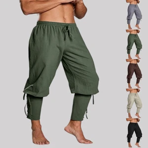 Men Halloween Party Drawstring Pants Pirate Cosplay Renaissance Medieval Trouser - Picture 1 of 18
