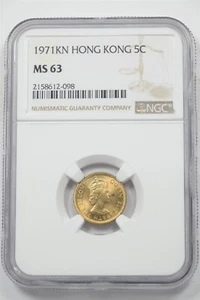 Roughly Dime Size Hong Kong 1971-KN 5 Cents NGC MS63 Queen Elizabeth II 2404 co - Picture 1 of 2