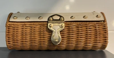 Vintage Michael Kors Ivory Leather & Rattan/Wicker Clutch Bag 9.5” x 3.75”x 2.5” - Image 1 of 4