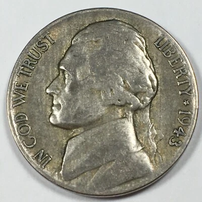 1943-P Jefferson "War" Nickel 35% Silver - Fine (F) KM#192a - N43PF - Image 1 of 4