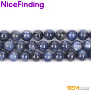 Natural Blue kyanite Quartz Gemstone Round Beads For Jewelry Making Strand Bulk - Picture 1 of 38