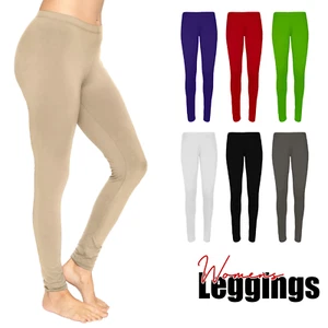 Womens Plain Cotton Full Length Leggings Stretch GYM Yoga Pants UK Size 8-30 - Picture 1 of 14