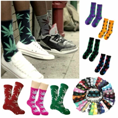 MARIJUANA LEAF SOCKS 44 Colors Medium Size Crew 420 Pot Weed Cotton Stretch NEW - Image 1 of 4