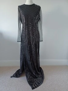 B YOU Elegant Cocktail Dress Evening Occasion Sequin Side Split Black UK 16 - Picture 1 of 24