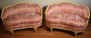 1970s Vintage French Provincial hand painted pair of Loveseat spring-seat