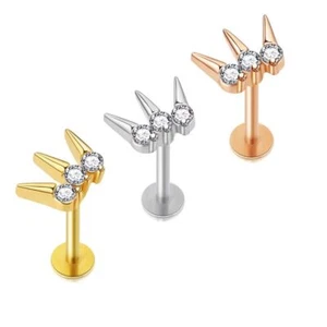 Crown Labret Piercing 316L Cartilage Earrings Stud Crystal Tragus 6mm Bar Conch - Picture 1 of 8