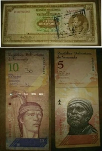 100 &10 & 5 Bolivares Venezuela 🇻🇪 Banknote Papiergeld unzirkuliert  - Bild 1 von 7