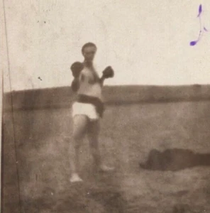 3W Photograph Weird Odd Strange Shirtless Man Field Boxing Gloves 1910-20s Boxer - Picture 1 of 3