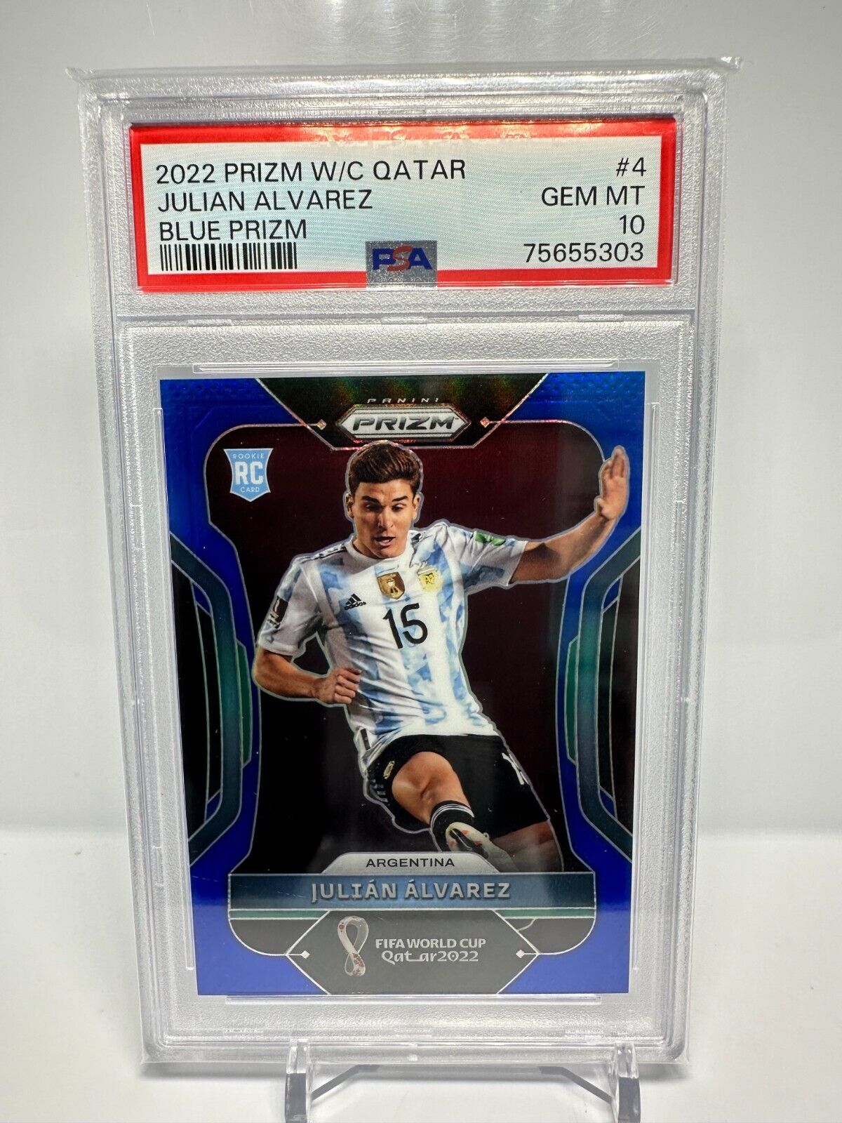 Julian Alvarez RC 2022 Panini Prizm World Cup Blue Prizm /299 PSA 10