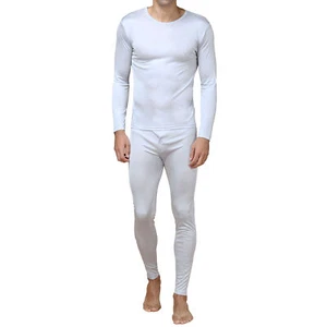 Men's Long Johns Set Pure Silk Jersey Knit Men‘s Round Neck Long Thermal Set S L - Picture 1 of 11