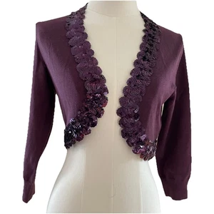 The Limited Silk Blend Bolero Shrug Women’s S Purple Sequin Trim Whimsigoth Y2K - Picture 1 of 10