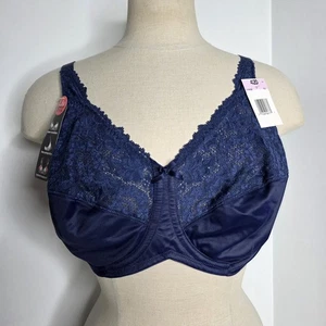 Lilyette dunkelblauer BH Spitzendetail Größe 42D Neu mit Etikett! - Bild 1 von 9