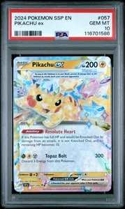 2024 POKEMON SSP EN-SURGING SPARKS #057 PIKACHU EX PSA 10 GEM MINT 💎 - Picture 1 of 3