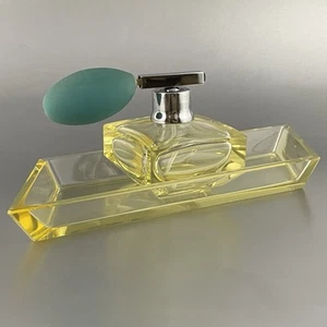 Vintage Art Deco Yellow Glass Perfume Bottle with Atomizer Bulb and Glass Tray - Picture 1 of 24