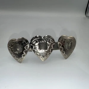 Three Silvetone ornate Hearts Barrette - Picture 1 of 7