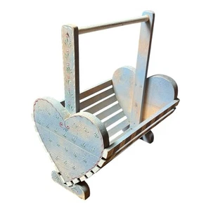 Cottagecore Wooden Heart Magazine Book Holder Blue/White Granny Chic Home Decor - Picture 1 of 7