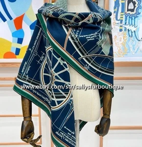 2025 Sallys 70% Cashmere & 30% Silk Stole Carriage Print 2 Face Scarf Shawl 53" - Picture 1 of 45