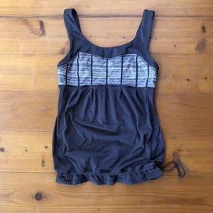 Lululemon Women's Tank Top Black White Heather Scoop Neck Ruching Bottom Small S - Picture 1 of 7